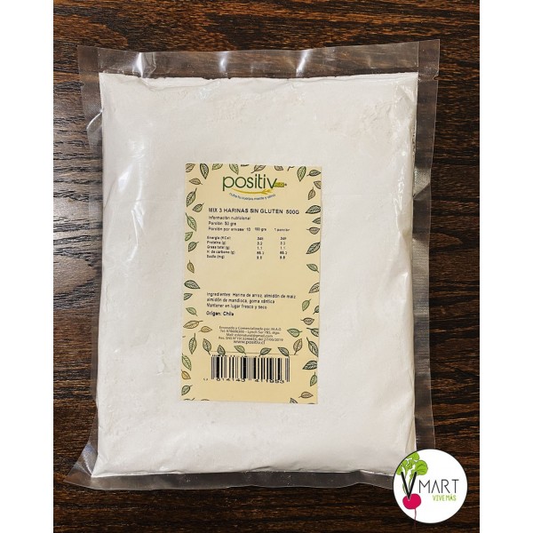 Harina de Mix Madioca maiz arroz 500grs. Marca:Positiv