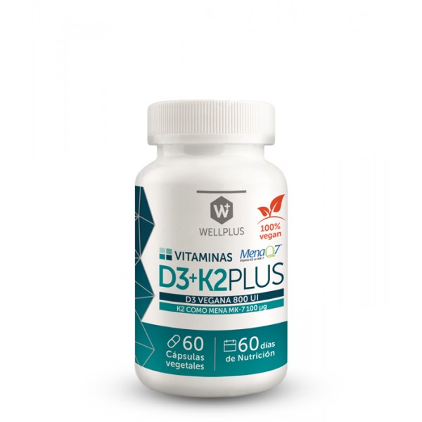 Vitaminas D3 + K2 60 cápsulas. Wellplus