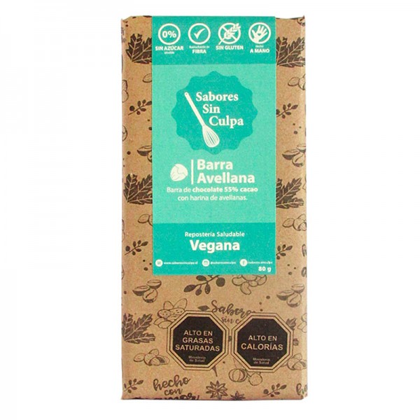 Chocolate Barra Avellana 0% Azucar 55%Cacao