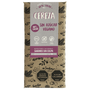 Barra Chocolate Cerez 60% cacao 80 grs. Sabores sin Culpa