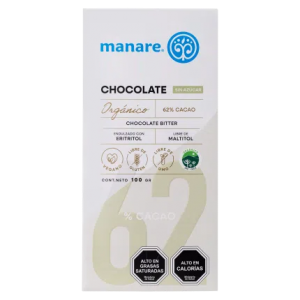 Chocolate orgánico 62% cacao sin azúcar. Manare