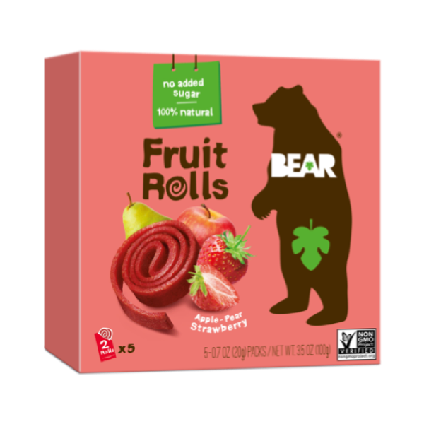 Rollitos de fruta sabor manzana, pera y frutilla. Bear