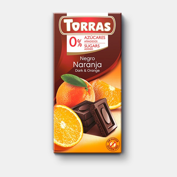 Chocolate Negro con naranja. 52% cacao 75 grs.Torras